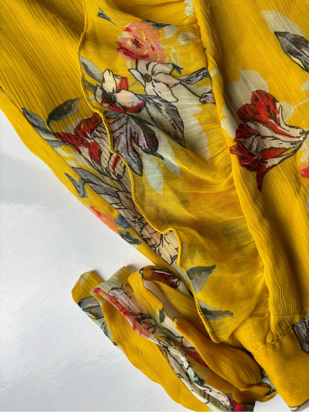 Vero moda yellow mustard floral wrap midi skirt ruffle boho cottagecore summer - Picture 8 of 14